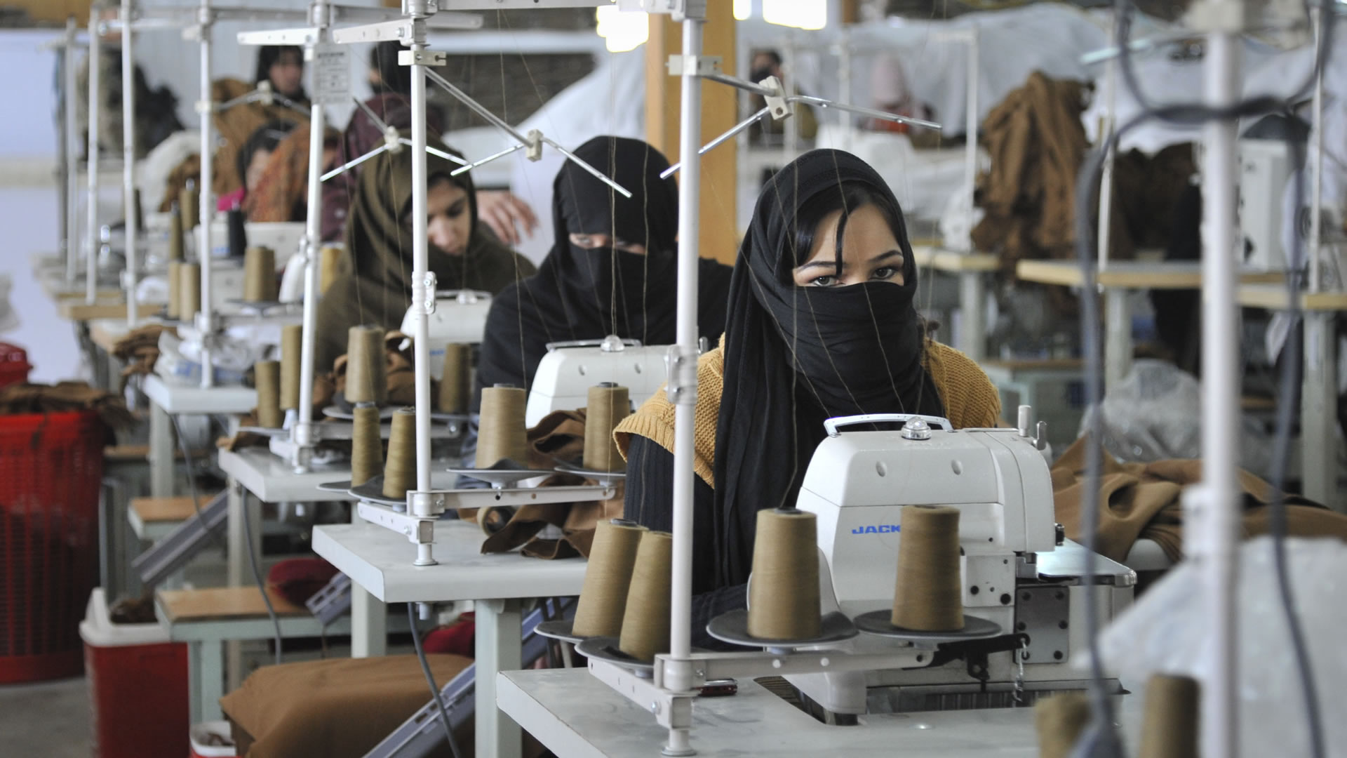 Afghan women at a textile factory in Kabul